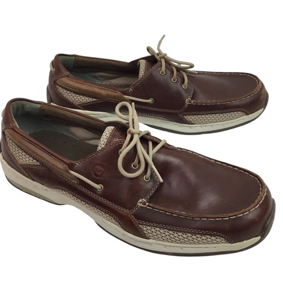 Dunham Captain Leather Mesh Boat Shoes Brown - Picture 1 of 13